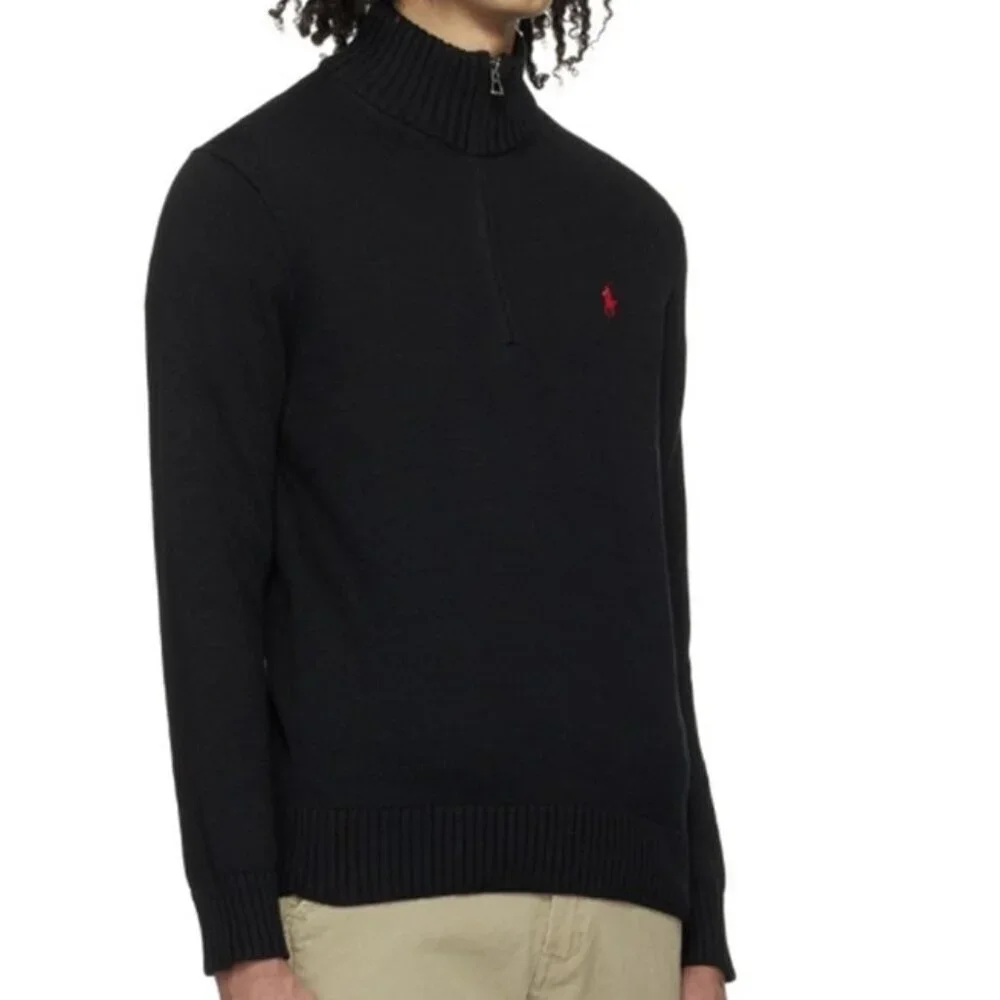 Polo Ralph Lauren Knit Mockneck Quarter Zip Cotton Black Sweater